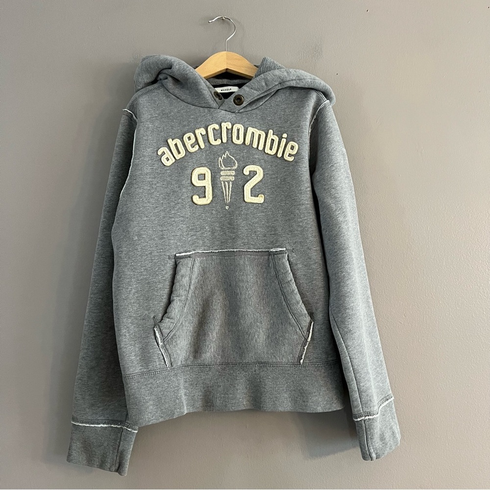 Abercrombie 92 New York Hoodie Youth M Muscle VTG Y2K Sweatshirt Gray